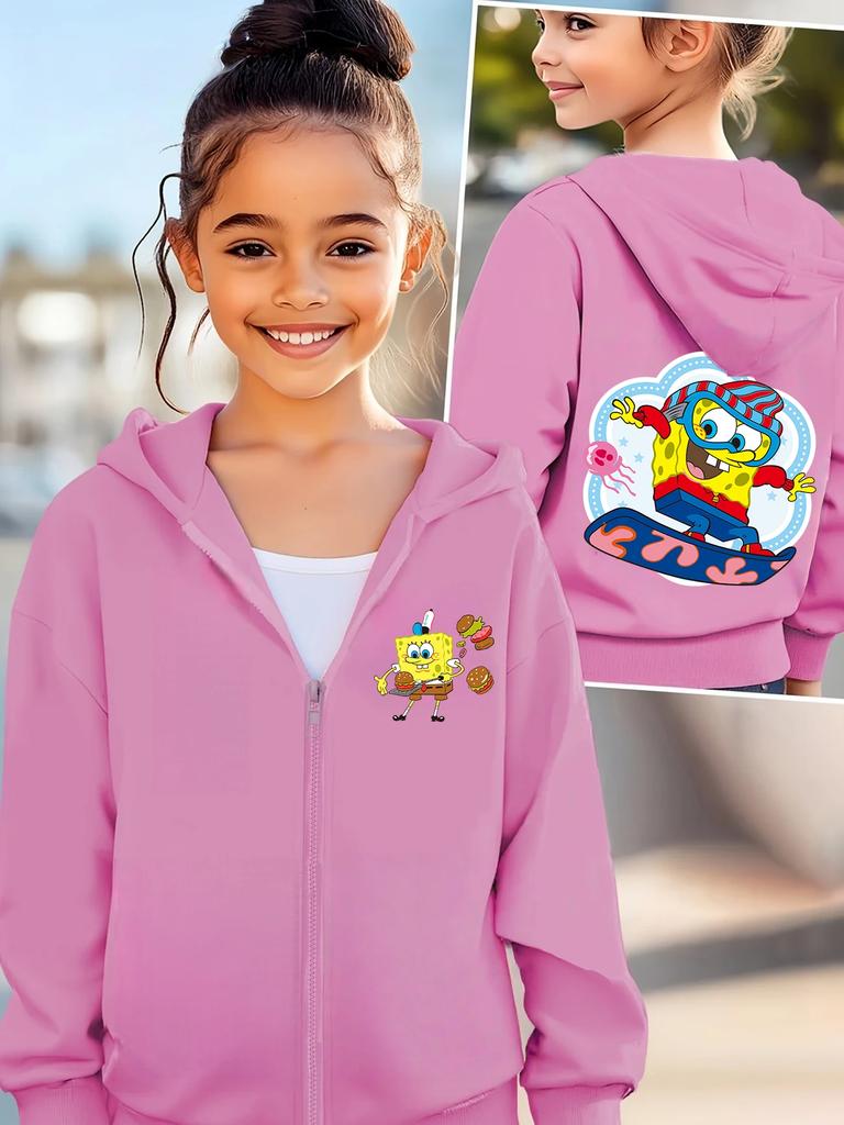 Jellyfish Fields SpongeBob Zippered Hoodie Kids Summer Cute Cartoon Crewneck Boys Girls 3-14