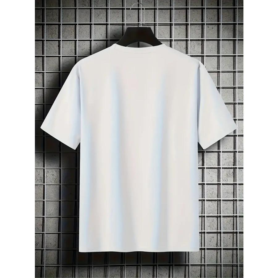 New Letter Print Men's Round Crew Neck Short Sleeve Tee, Fashion Street Style Breathable T-Shirt, Casual Comfy Top For Spring Summer