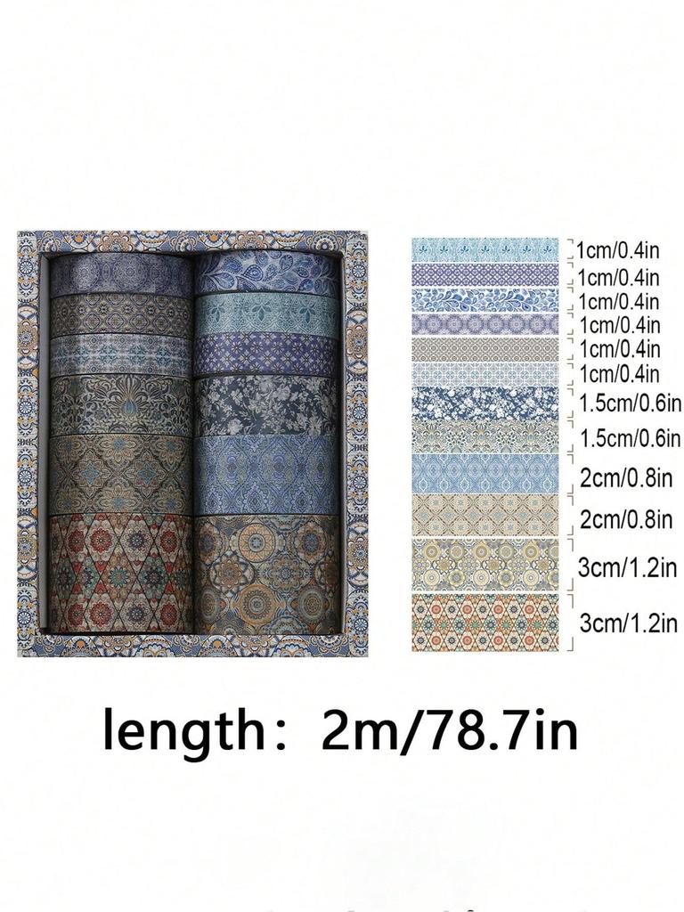 12 rolls/box Retro Landscape Washi Tape Creative Floral Mountain Crane Design Sticker Rolls Scrapbook Gift Wrapping