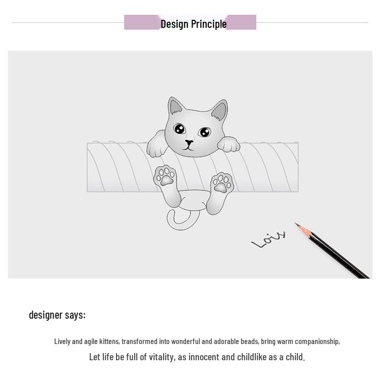 Yinziyun S925 Silver Cat DIY Bracelet Beads - Cute Animal Charm (BSC208)