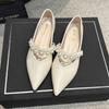 Square heel pointed Mary Jane shoes women's shoes spring 2025 new shallow mouth French pearl word with temperament single shoes