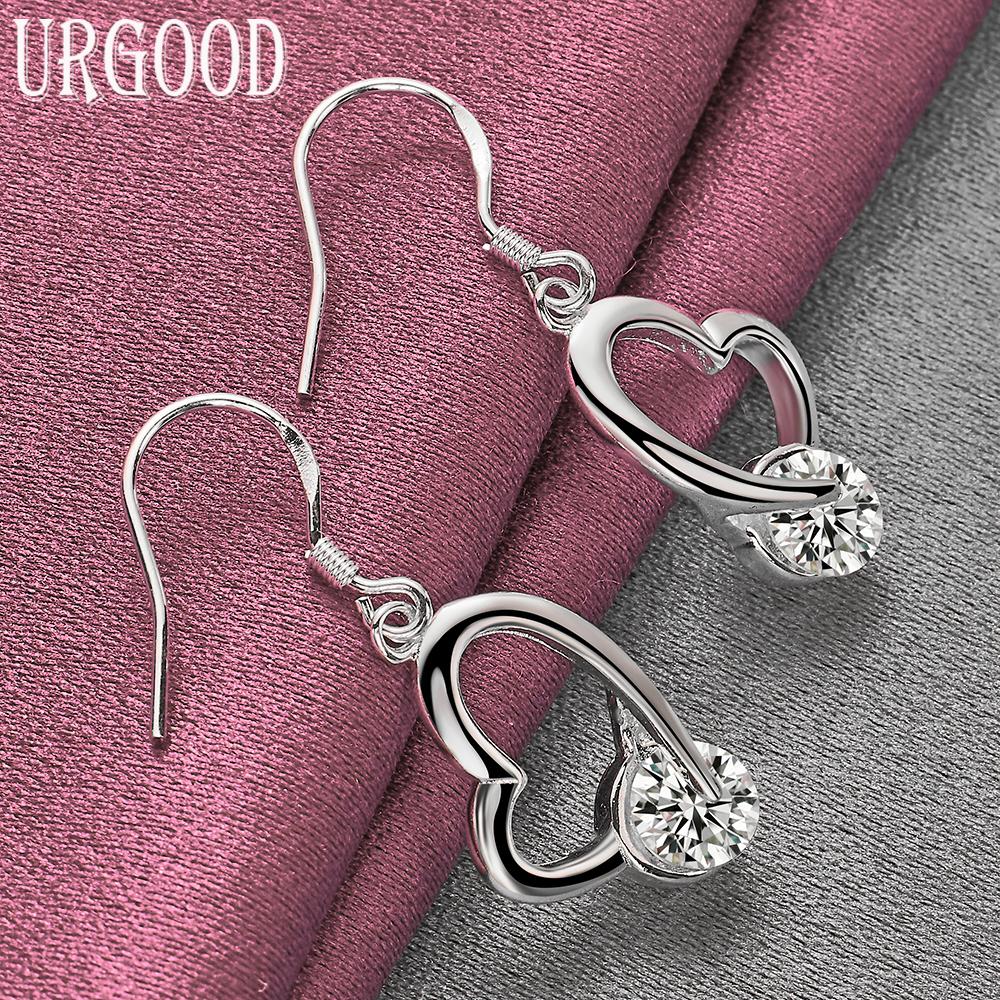 925 Sterling Silver AAA Zircon Heart Earrings Wedding Jewelry