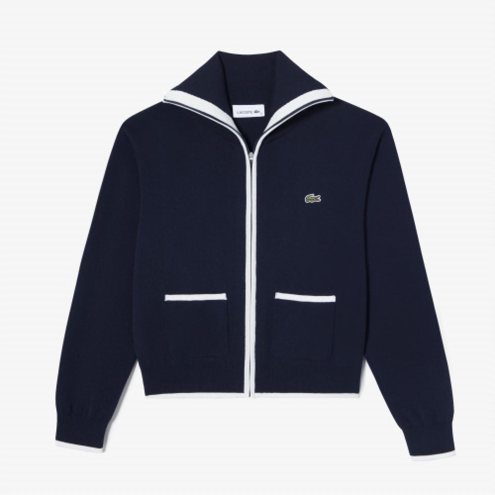 

LACOSTE Женский свитер на молнии с воротником-крылышком [Темно-синий]