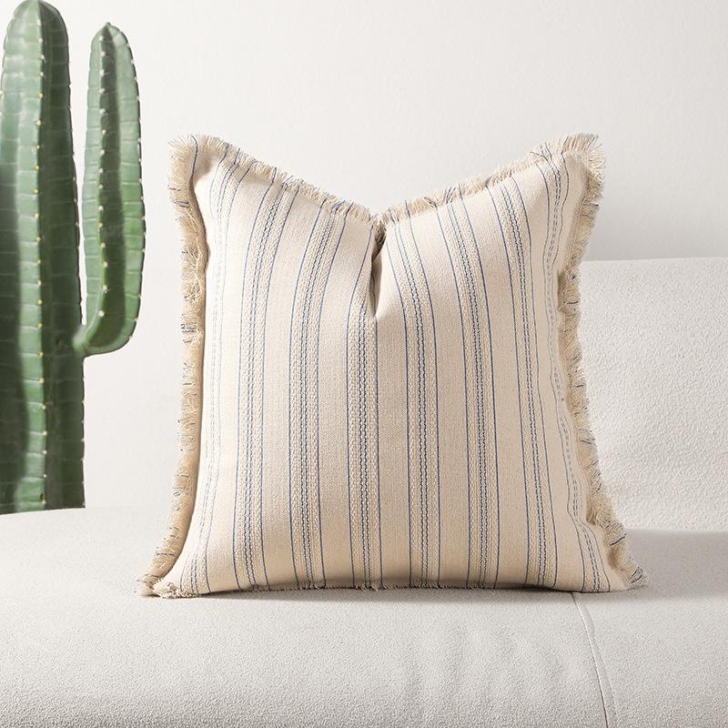 New Style Polyester-cotton Striped Yarn-dyed Jacquard Whiskered Edge Pillow Cushion Cushion Cover