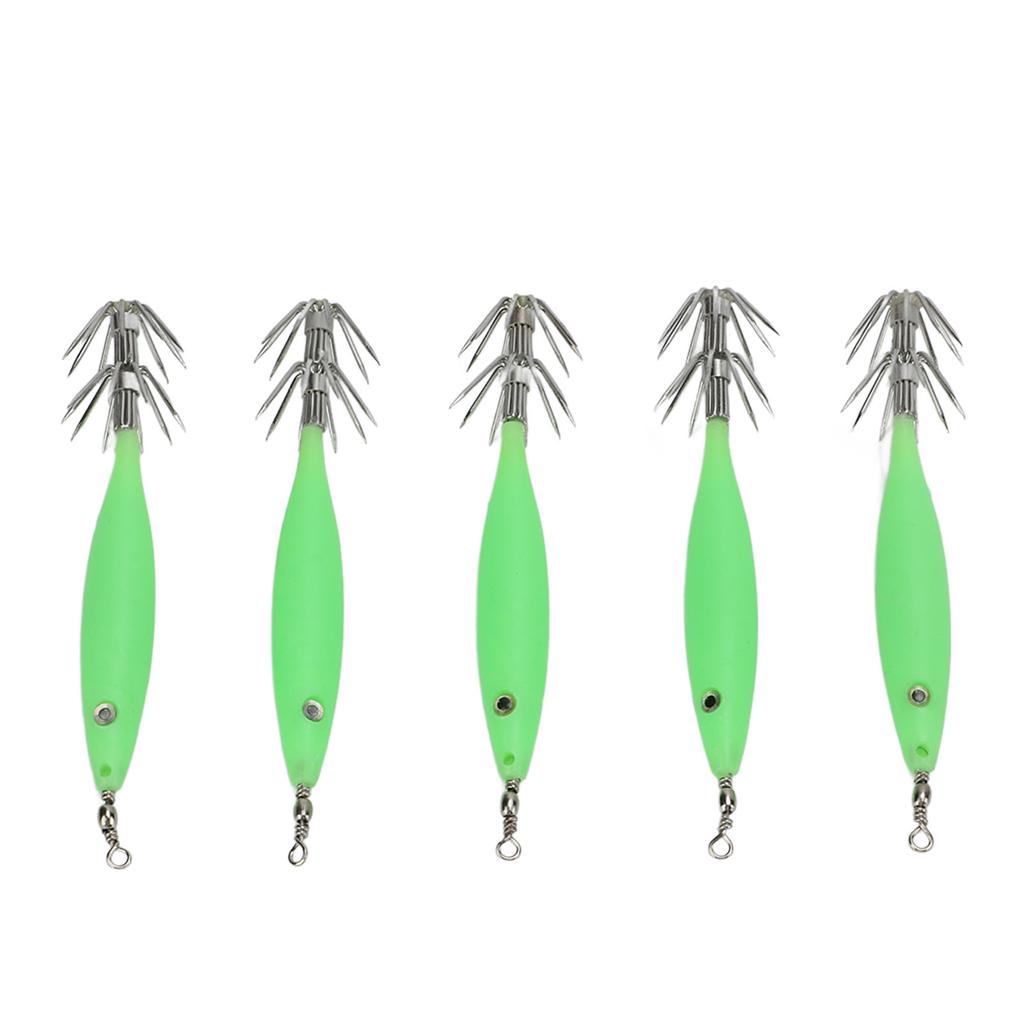 5Pcs 8cm Fishing Lure with Hook Cuttlefish Jig Wood Shrimp Bait for Outdoor Saltwater Freshwater Luminous Green