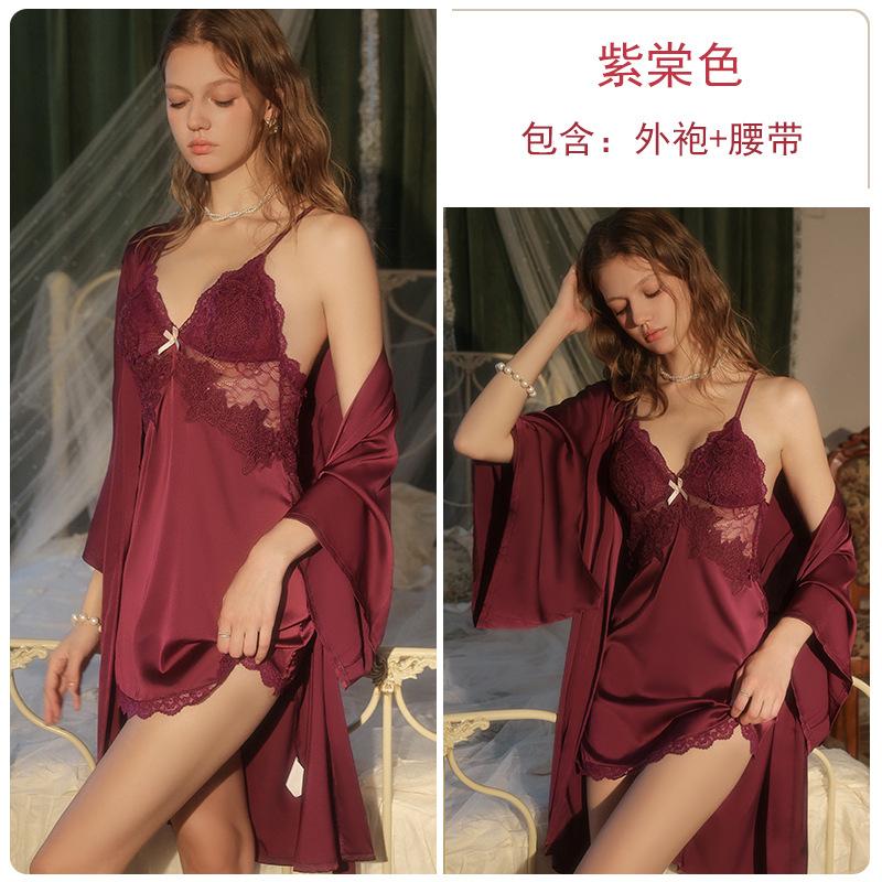 Women's Solid Comfy Cami Sleep Dress with Robe for Fall Winter
