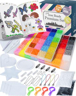 [Harris Lab] Iron Bead Set 2.6mm Mini 72 Colors 40500 Beads 'Starter Set Ready To Play Right Away' Over 250 Designs 7 Plates Includes 3000 Black and W