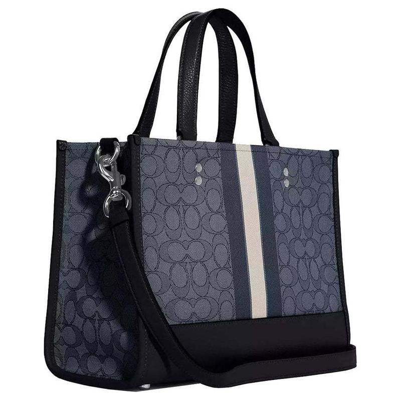 COACH handbag Dempsey 30 striped letter logo printed chambray fabric spelled cow leather Tote bag Tote bag shopping bag hand-held shoulder crossbody