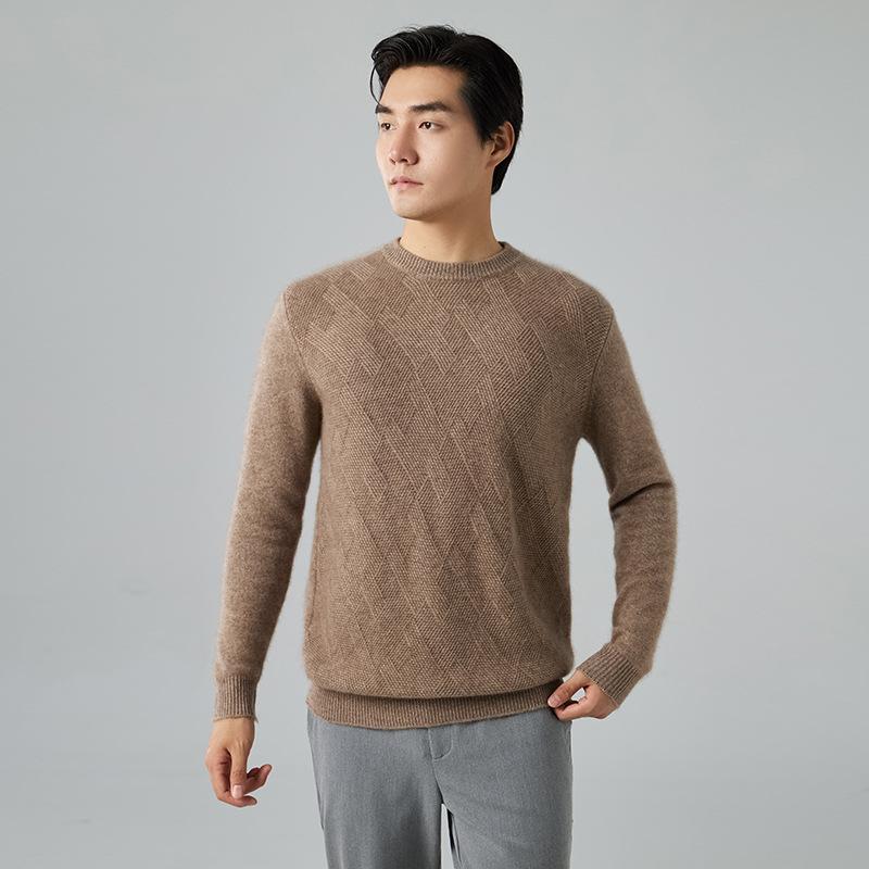 Crew neck thickened cashmere sweater men's 2025 new warm sweater bottoming knitted sweater mat knitted wool sweater