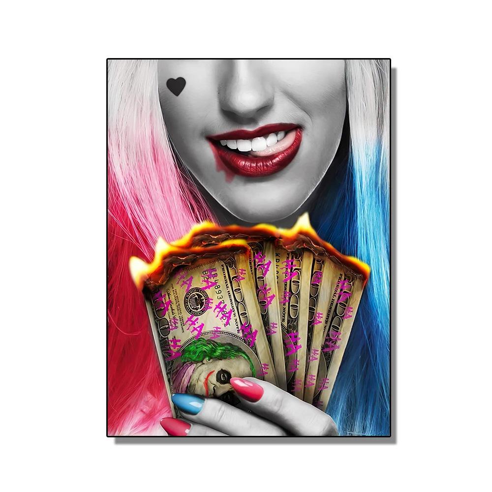 Sexy Woman Red Lips Burning Dollars Money Posters Canvas Painting Luxury Watch Fashion Wall Art Living Room Home Decor