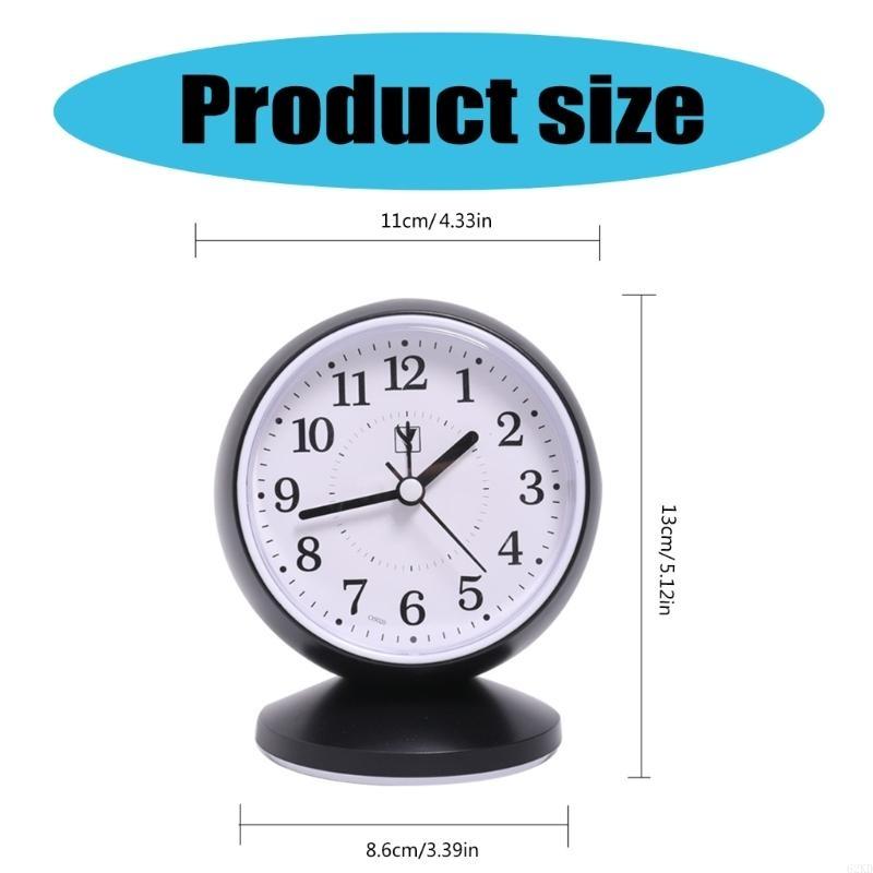 62KD Stylish Quiet Alarm Clock with Arabic Numerals Battery Operated No Ticking Analog Desk Clock for Children Bedroom