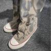 Women's Spring Graffiti High Canvas Boots Round Head Middle Follow Anti Slip Boots Women Leisure Fashion Rubber