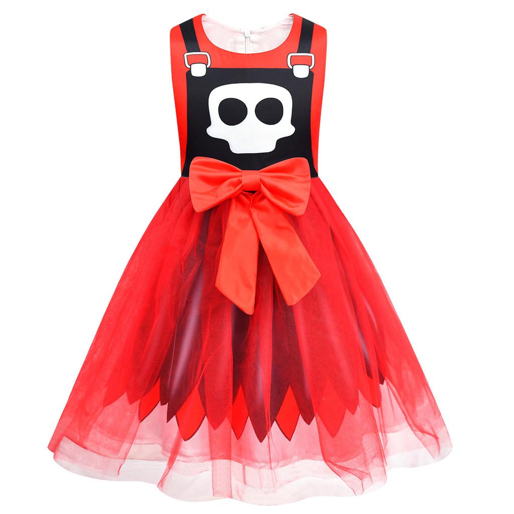 83082 Kids Girls Lily Lovebraids Skull Print Bow Sleeveless Mesh Tutu Dress 100cm красный