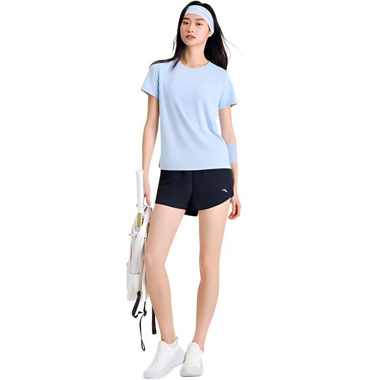 Anta Plain Round Neck Pullover Short Sleeve Sports Simple Comfortable Shorts Set Women Sets 962527205-4
