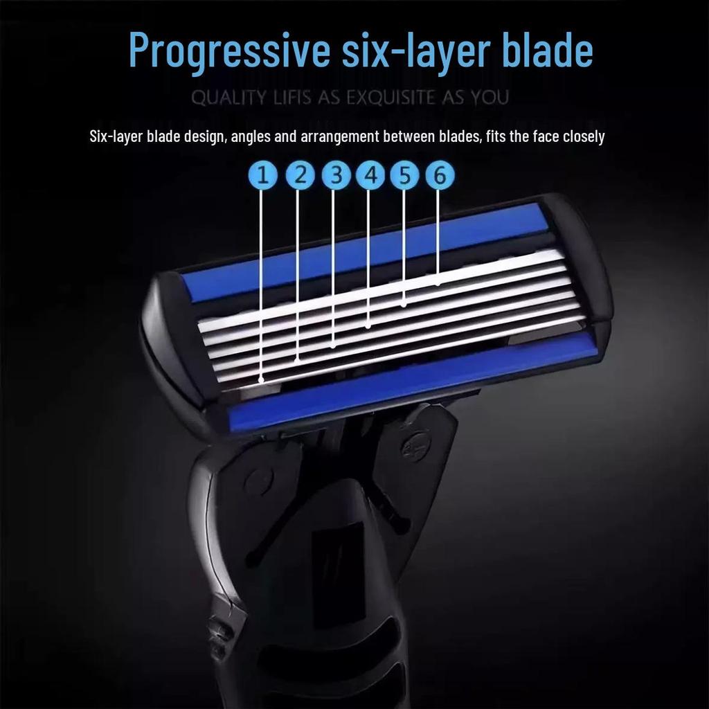 Portable Six-Layer Men's Manual Razor: Classic Beard Blade