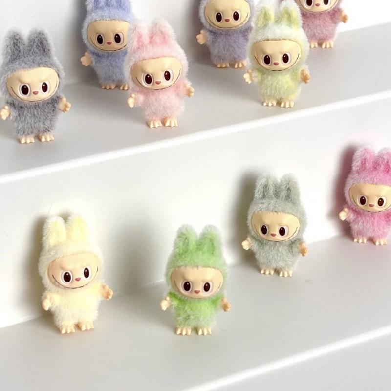 10pcs Mini Cute Labubu Doll Flocking Vinyl Kawaii Doll Pendant Accessories Ornament Desktop Decoration Collect Toy Children Gift