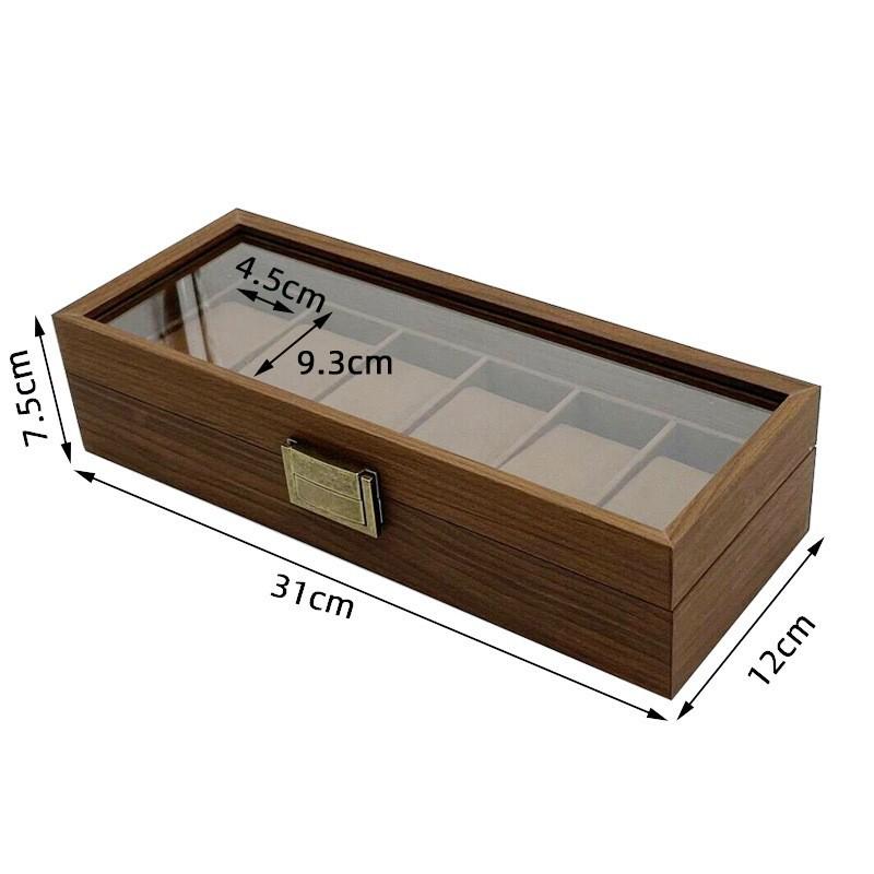 Vintage Wooden 6-Slot Watch Storage Display Box In Black Walnut