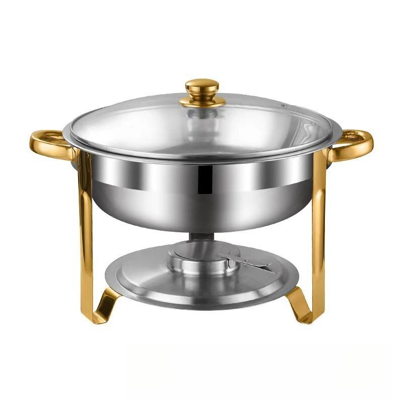 Alcohol Stove Large Capacity Circular Gold-plated Insulated Heating Furnace Hotel Restaurant Stainless Steel Buffet Stove