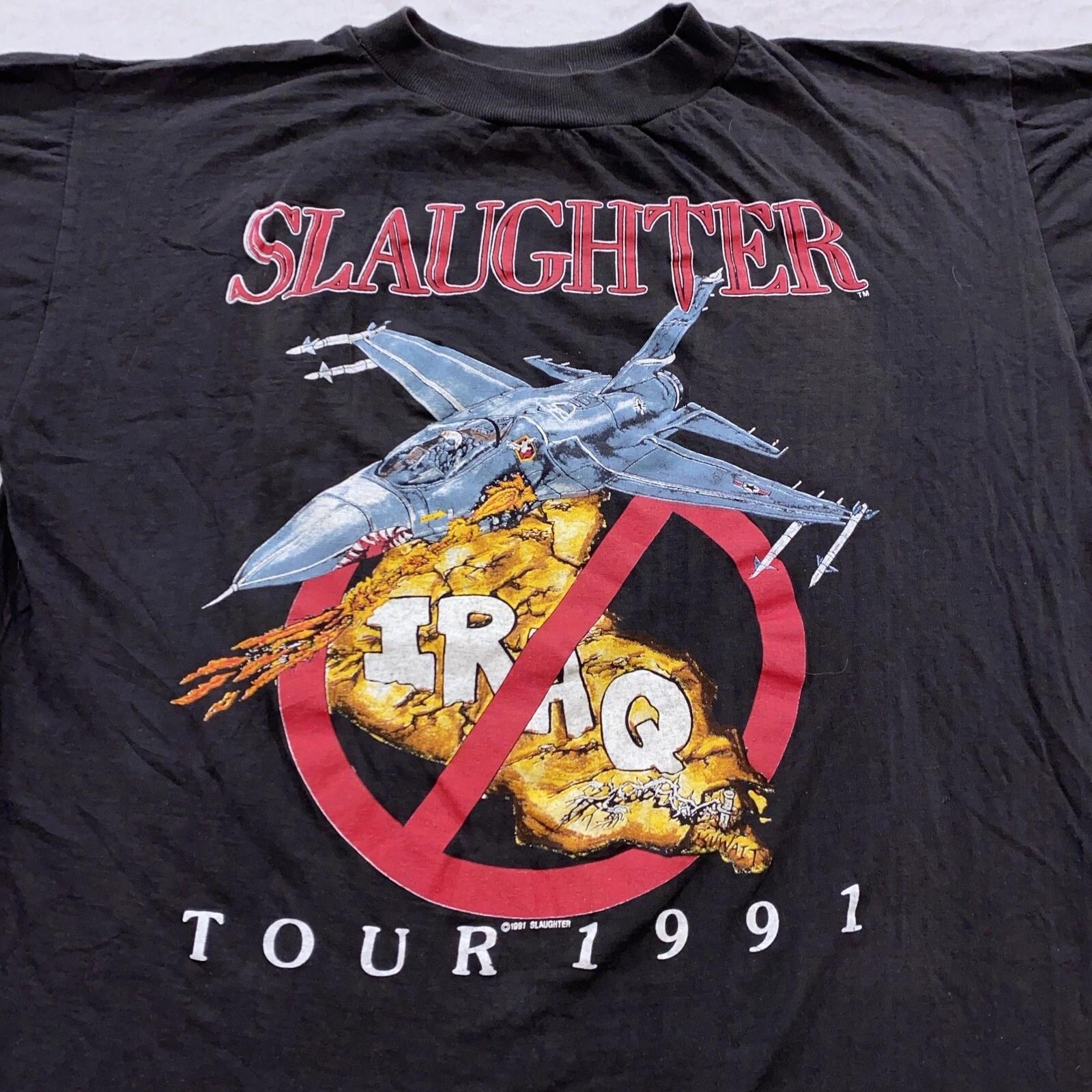 

vintage 1991 SLAUGHTER CONCERT TOUR T-Shirt MEDIUM/LARGE soft rock usa anti iraq S