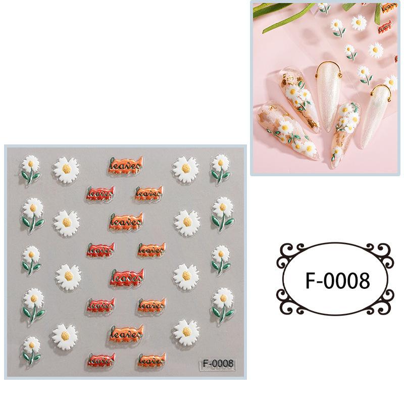 Cartoon Nail Art Stickers Embossed 5D Three-dimensional Flowers Cute Small Fresh Waterproof Nail Stickers