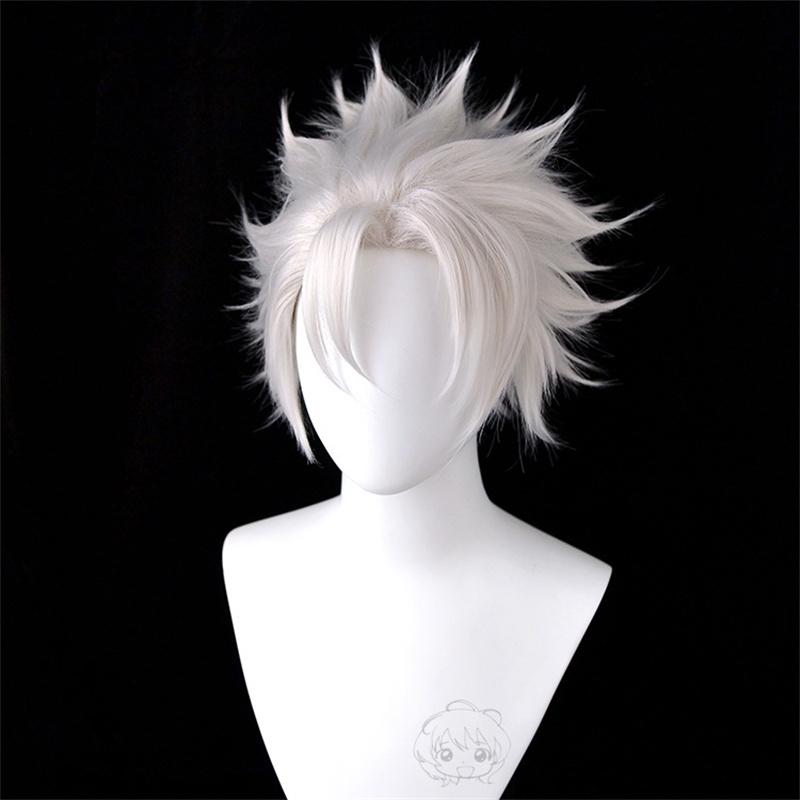 

Высококачественный парик для косплея Shinazugawa Sanemi, стильный, короткий, серебристо-белый, термостойкий, синтетический, парики в стиле аниме + шапочка для парика One Size