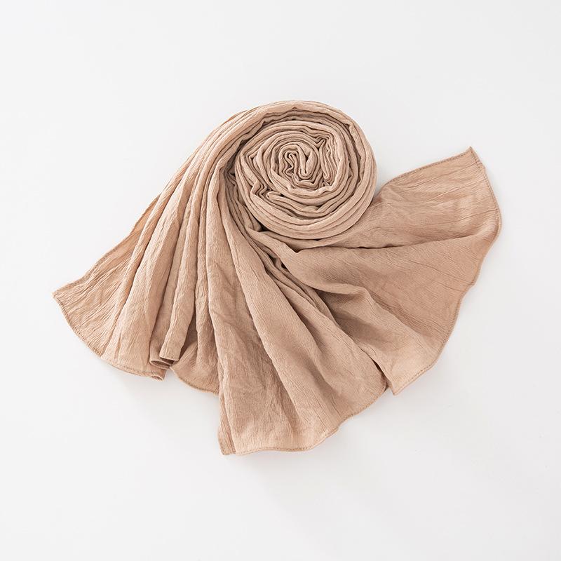 New Breathable Crumpled Scarf For Women Girls Solid Scarves Soft Cotton Wrinkle Pashmina Shawl Foulard Winter Warm Wrap Shawls