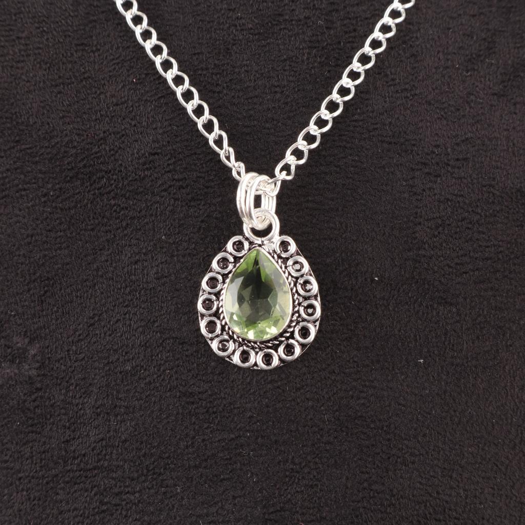 Natural Green Amethyst Sterling Silver Handmade Wife Gift Unique Pendant Jewelry PP-26-43