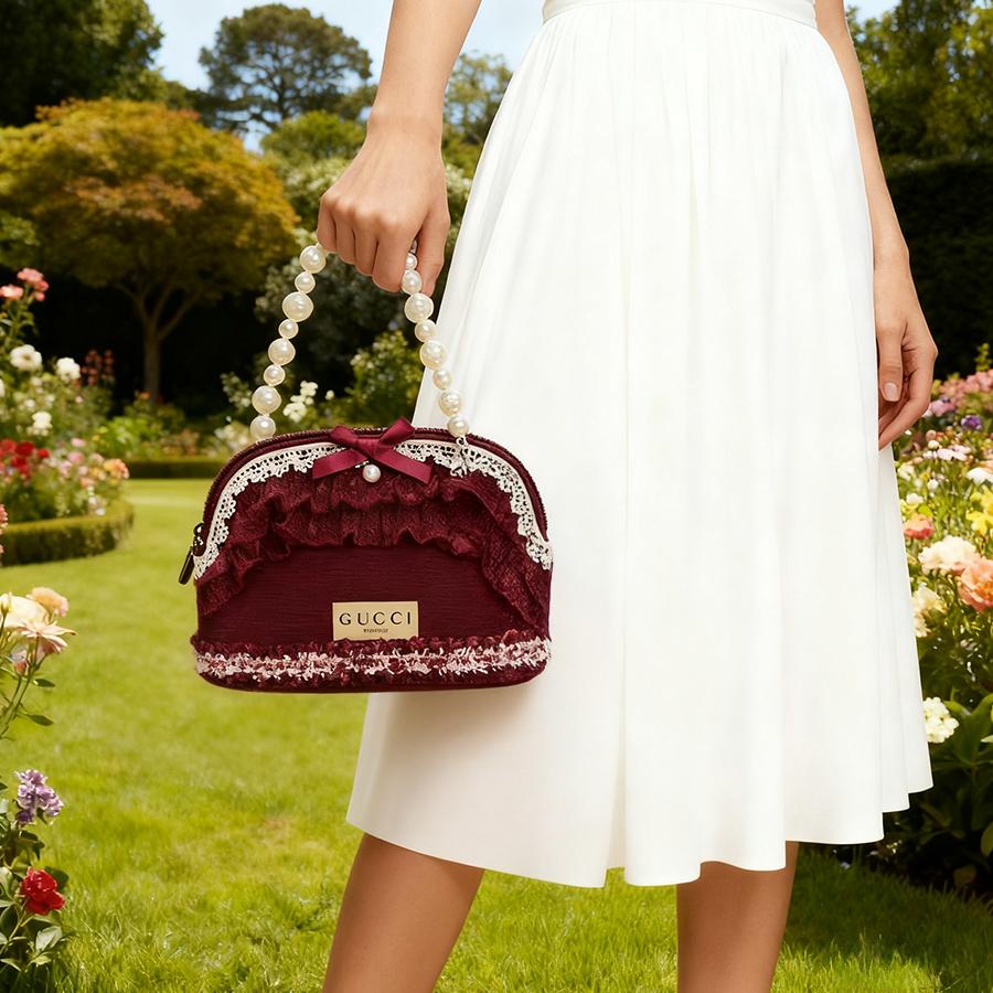 Gucci Damen Umhängetasche mit Perlenriemen, aus reiner Baumwolle. Geeignet für Pendeln und Partys. Umweltfreundlich