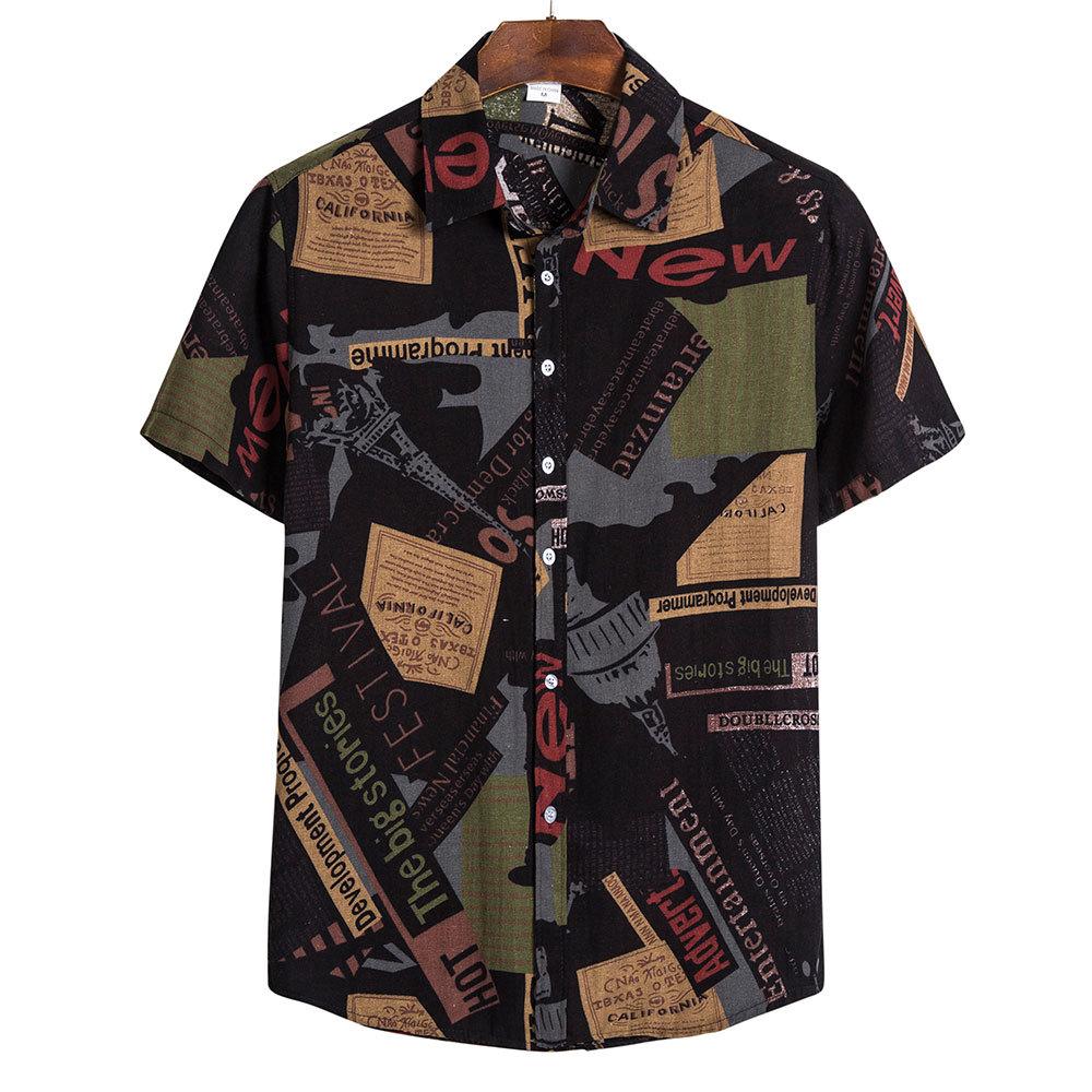 Klapa wiosenno-letnia miękka męska etniczna bawełniana lniana modna koszula z nadrukiem unisex w stylu casual z nadrukiem koszula hawajska z krótkim rękawem bluzka oddychająca