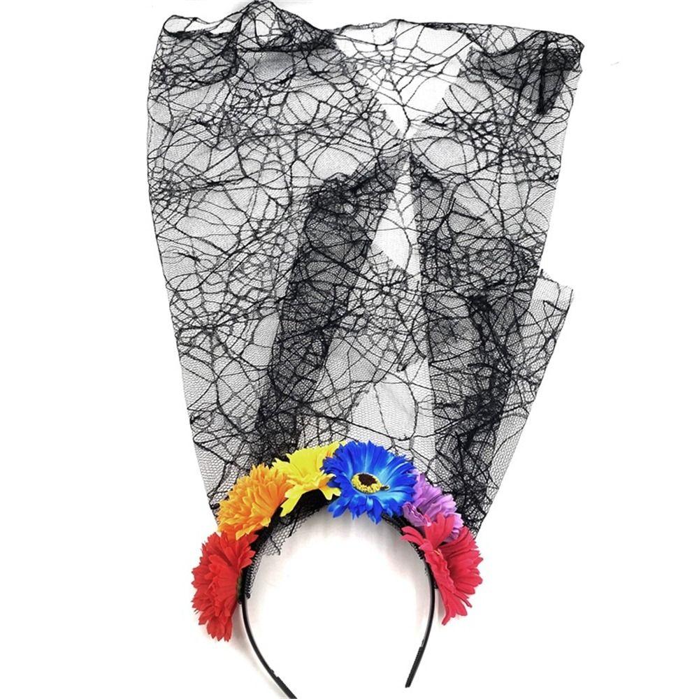 Boho Halloween Rose Flower Čelenka Den mrtvých Pokrývky hlavy pro svatební kostýmy