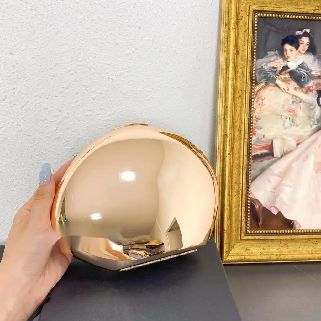 Borsa a Mano a Forma di Conchiglia Metallizzata Superficie Liscia a Specchio Argento Oro Donna Festa Serale Borsa Carina Borsa a Mano