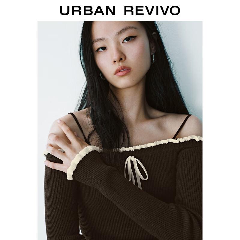 UR 2025 Frühling Damen Kontrast Schleife Off-Shoulder Stricktop