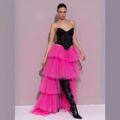 Sexy Maxi Tulle Skirt Women Elastic High Waist Split Asymmetrical Mesh Tutu Party Jupes Dance Skirt