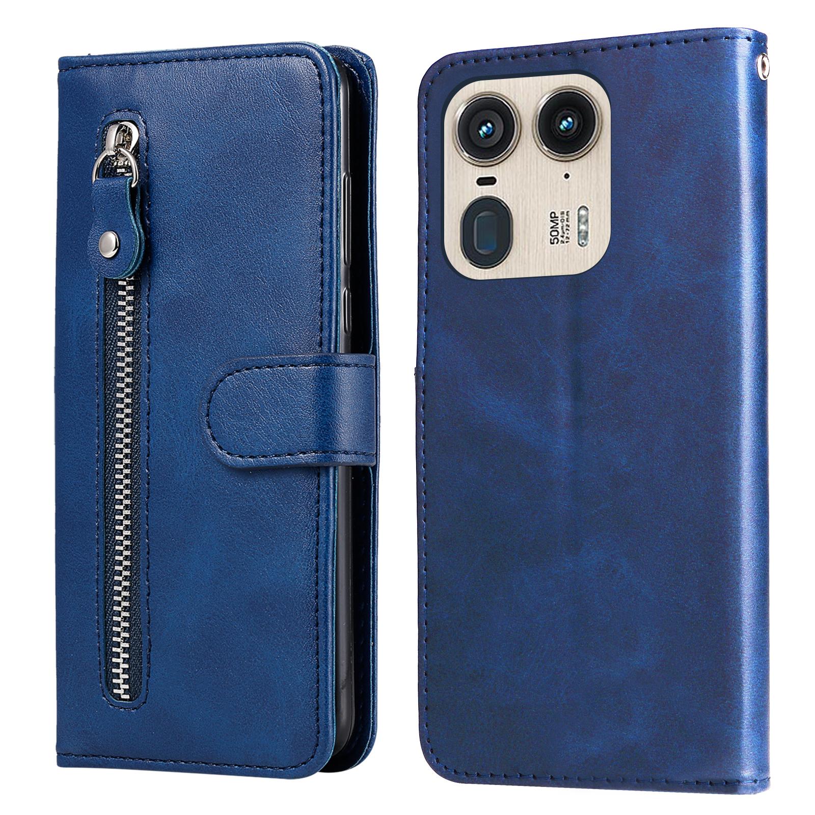 

Zipper Wallet Case for Motorola Edge 50 Ultra 5G/Moto X50 Ultra 5G Calf Texture PU Leather Phone Cover Blue