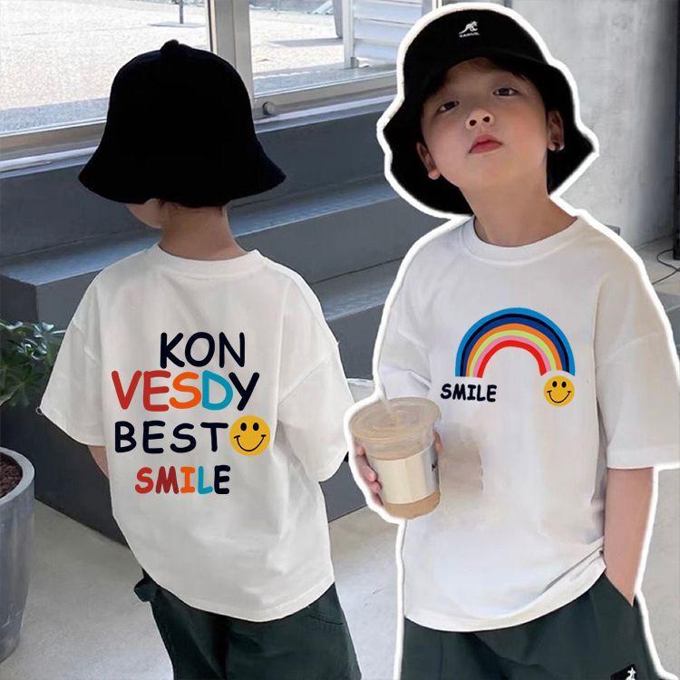 Boys short-sleeved t-shirt summer new girls short-sleeved cotton new middle and large children bottoming shirt baby top t