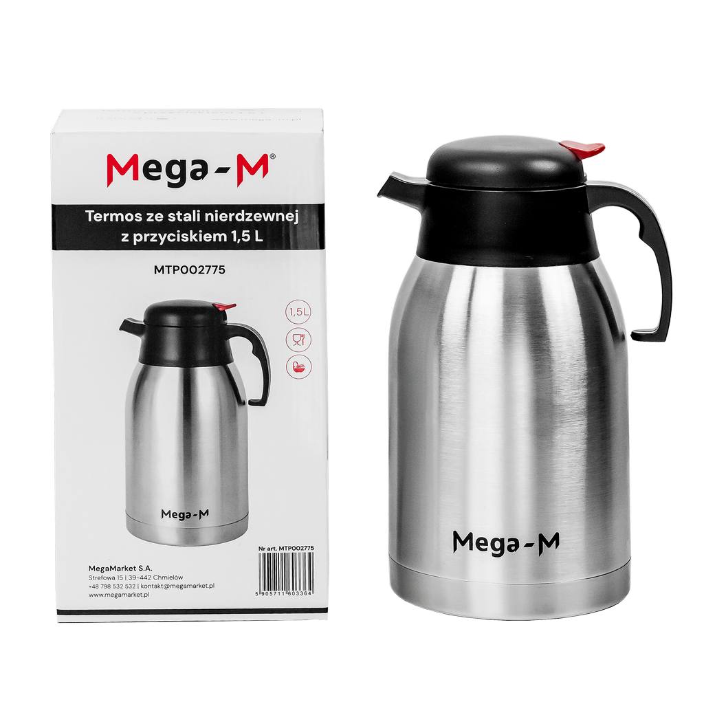Stainless steel thermos with push button Mega-M 1.5L N