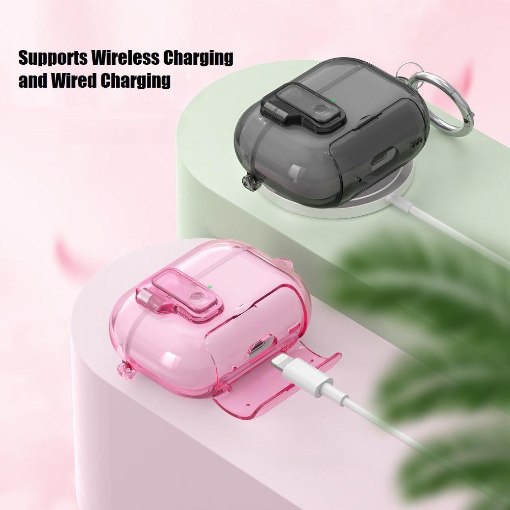 Solid Transparent Earphone Case For Airpods 4 Pro Pro2 Pro3 Portable Bracket Bluetooth Headphone Protect Cover With Hook