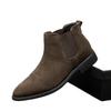 Large Size Chelsea Boots Men's Summer Breathable British Style Pointed Fur Short Boots High Top Leather Shoes Medium Top Martin Boots
