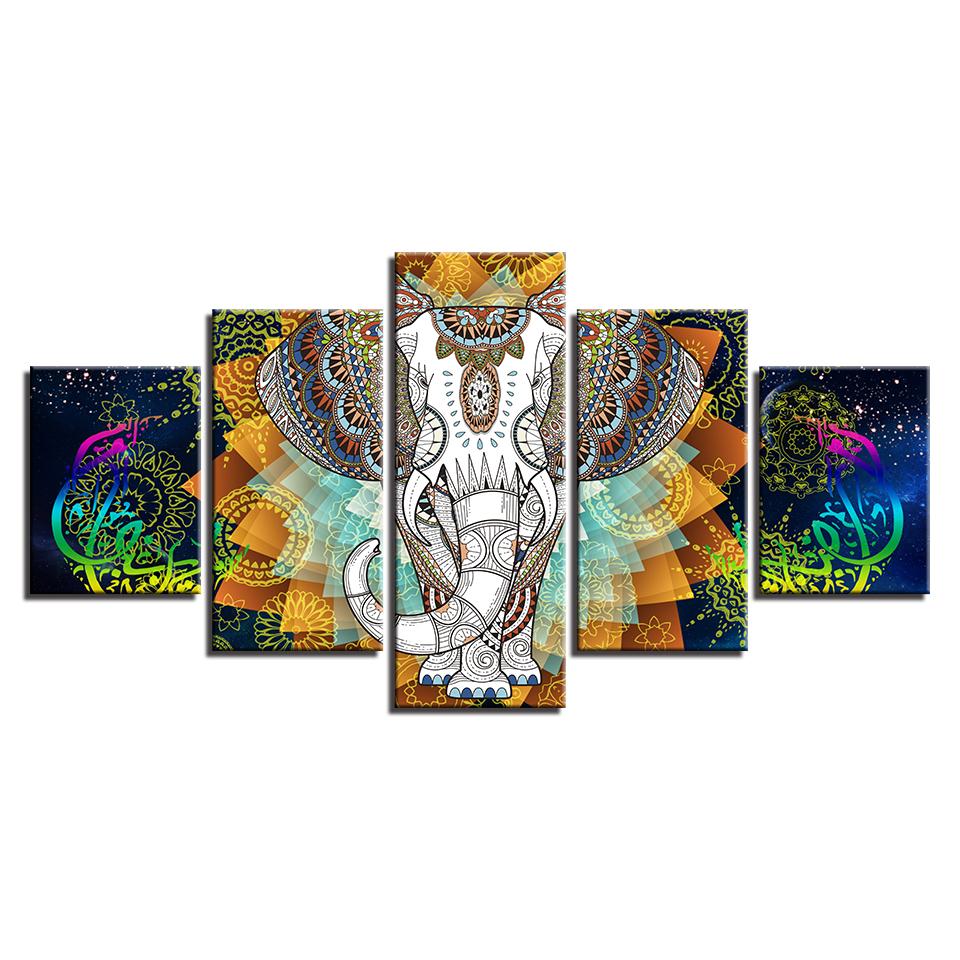 

HD печать художественные картины на холсте с животными 5 шт. индийский слон и абстрактные цветные картины с цветами модульная рамка Декор стены спальни 20x35cm*2 20x45cm*2 20x55cm*1