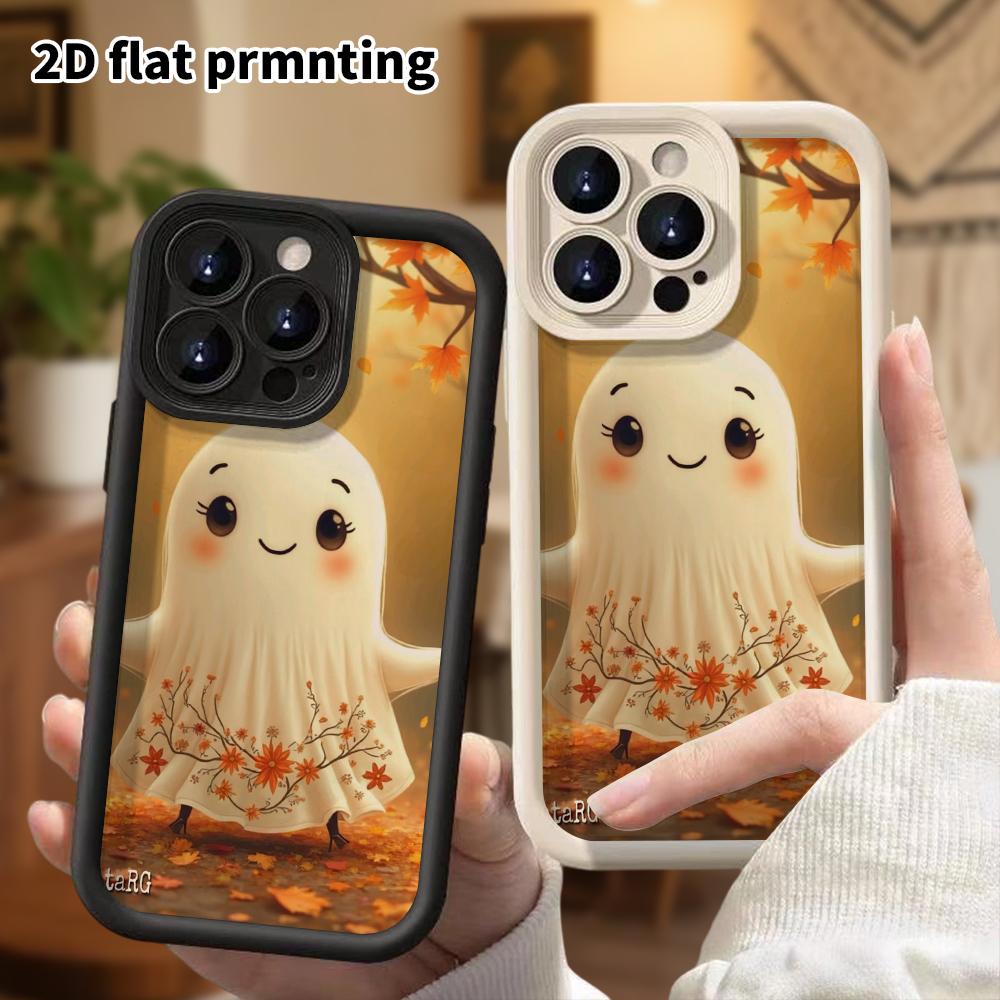 Phone case: 2D flat, suitable for iPhone 18 17 16 15 14 13 Pro, cute little white ghost, perfect Christmas and Halloween holiday gift