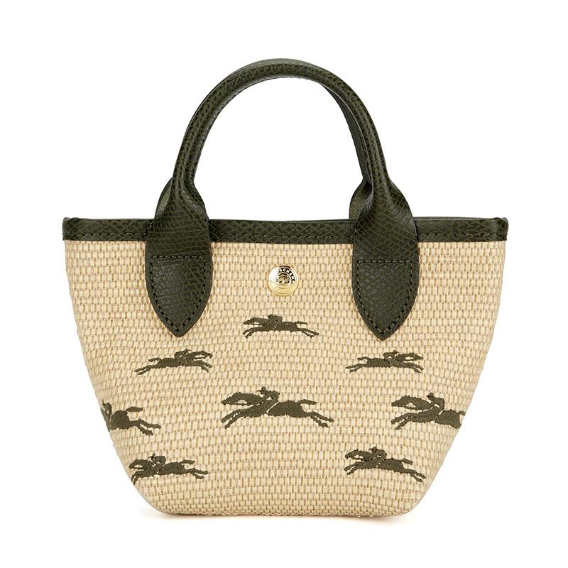 Longchamp Le Panier Pliage Logo Embroidered Detachable Shoulder Strap Straw Texture Canvas Mini Shoulder Crossbody Tote Bag Women Bags 10206HCF292