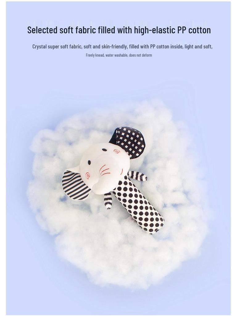 Happy Monkey Black & White Grasping Stick Pacifier Rattle for Newborns - Squeezable BB Stick Hand Rattle for Early Education
