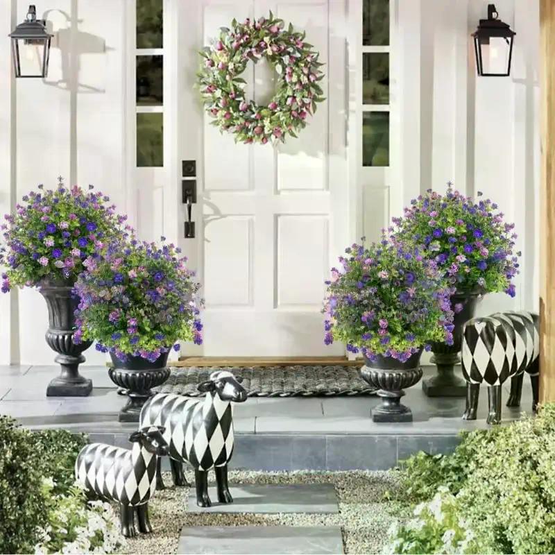 Artificial Flower,Artificial Petunias With Ground Stake, 18" Outdoor Faux Flowers For Garden, Yard, Planter And Porch