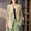 ZANZEA Women Casual Lapel Collar Loose 3/4 Sleeve Solid Cardigan Blouse