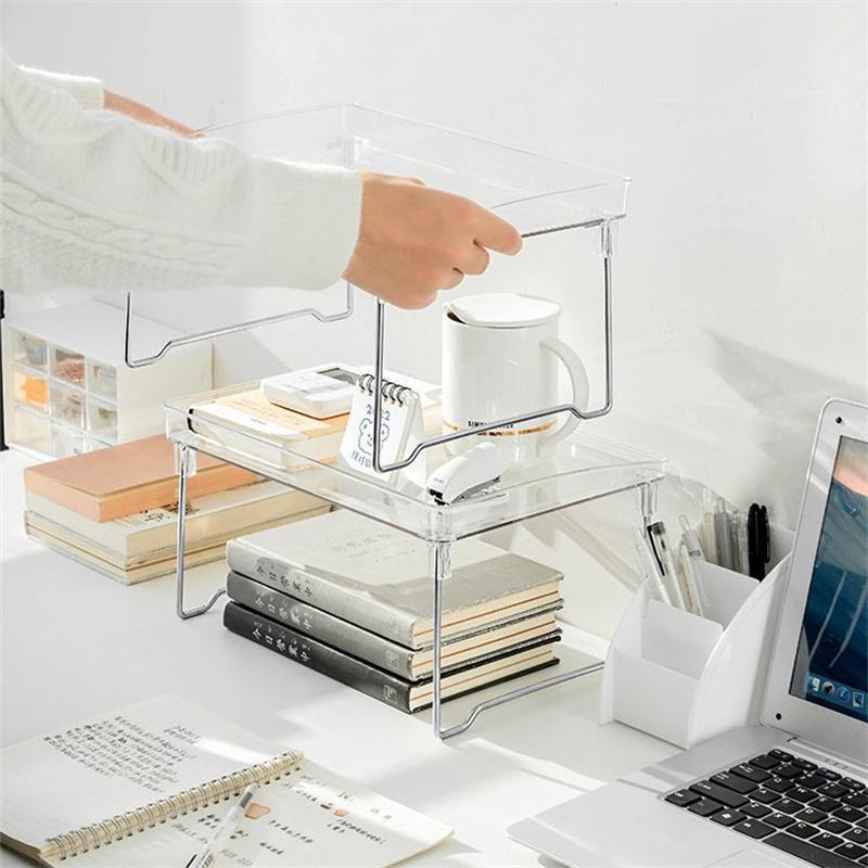 Foldable Transparent Double Desktop Acrylic Shelf Cup Rack Kitchen Bathroom Cosmetic Sundry Shelf