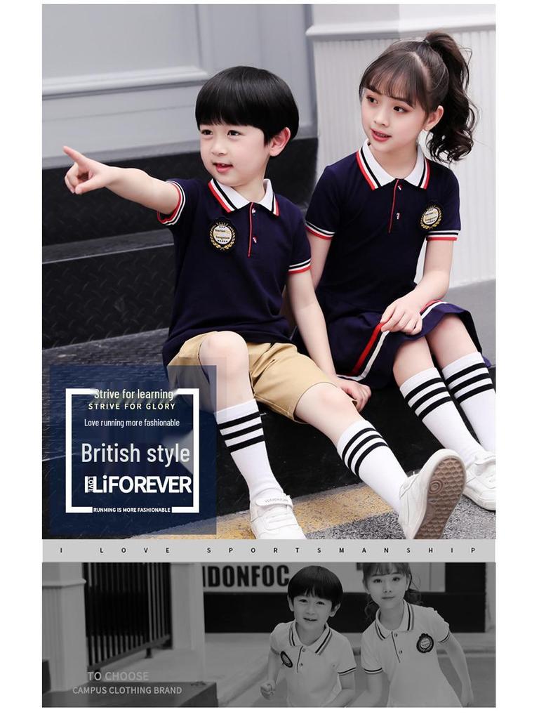 British Academy Style Summer Kindergarten Uniform: Pure Cotton Short-Sleeve Set with Shorts and Skirt
