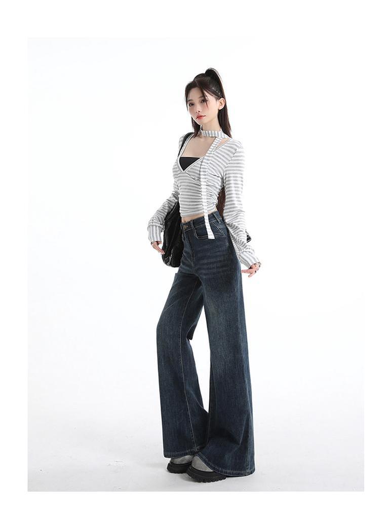 Women's High-Waist Retro Flare Jeans - Slimming, Loose Fit for Spring and Autumn 2026