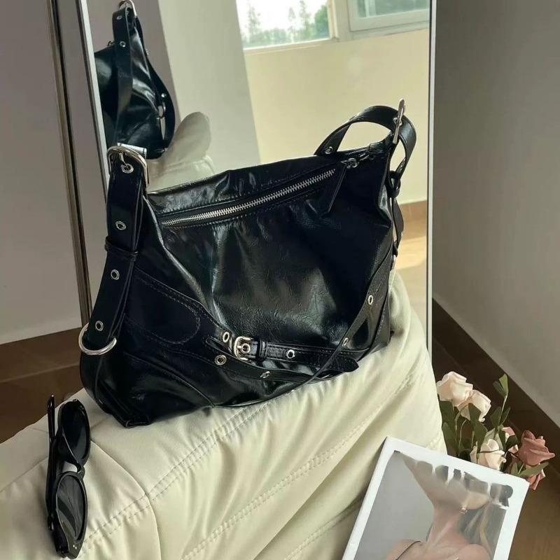 

Мотоциклетная сумка-тоут на одно плечо в панк-стиле из вощеной кожи, вместительная сумка-кроссбоди для поездок на работу чёрный