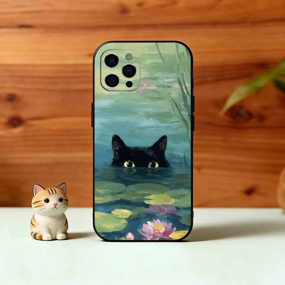 

Милая Иллюстрация Черного Кота Чехол Для Телефона Для iPhone 17, 16,15,14,13,12,11 Plus,Pro Max, Другие Мягкий Черный Чехол iPhone15plus