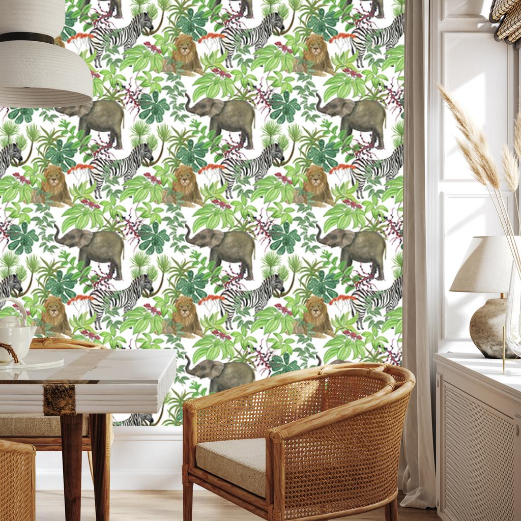 Wild Animals and Leaves Wallpaper for Living Room and Bedroom 50x1000